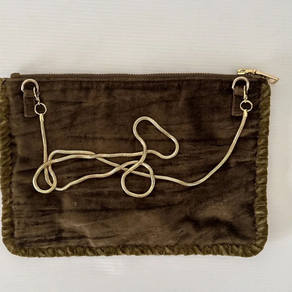 Steve Madden Purse Olive Green Gold Chain Strap Velvet Y2K Hippie Embroidered
